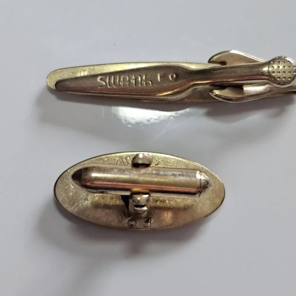 Swank Vintage Gold Tone Wheat Cufflinks And Tie Clip IOB